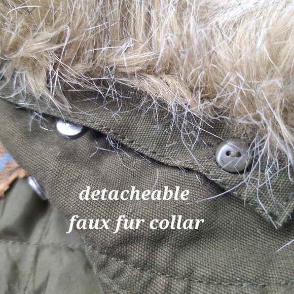 BB Dakota Khaki Quilted Cotton Vest with Detachable Faux Fur Collar Size Small - Picture 6 of 17